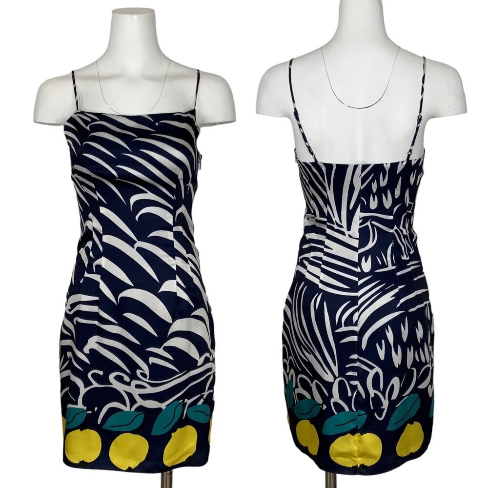 Staud Lemons Slip Dress 2 Navy Citrus Blue Mini Sleeveless Spring Break Resort